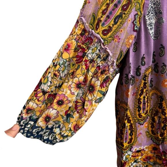 Fig And Flower Anthropologie Purple Paisley Floral Boho Peasant Top Size XL - Picture 3 of 6